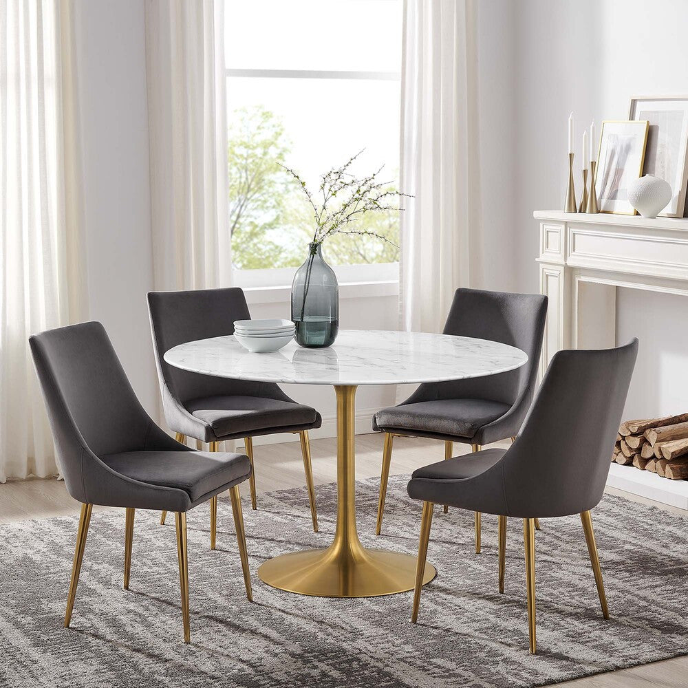 EEI-3232-GLD-WHI Lippa 48" Round Faux Marble Dining Table by Modway