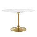 Modway EEI-3232-GLD-WHI Lippa 48" Round Faux Marble Dining Table Gold White