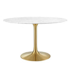 Modway EEI-3232-GLD-WHI Lippa 48" Round Faux Marble Dining Table Gold White
