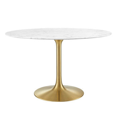 Modway EEI-3232-GLD-WHI Lippa 48" Round Faux Marble Dining Table Gold White