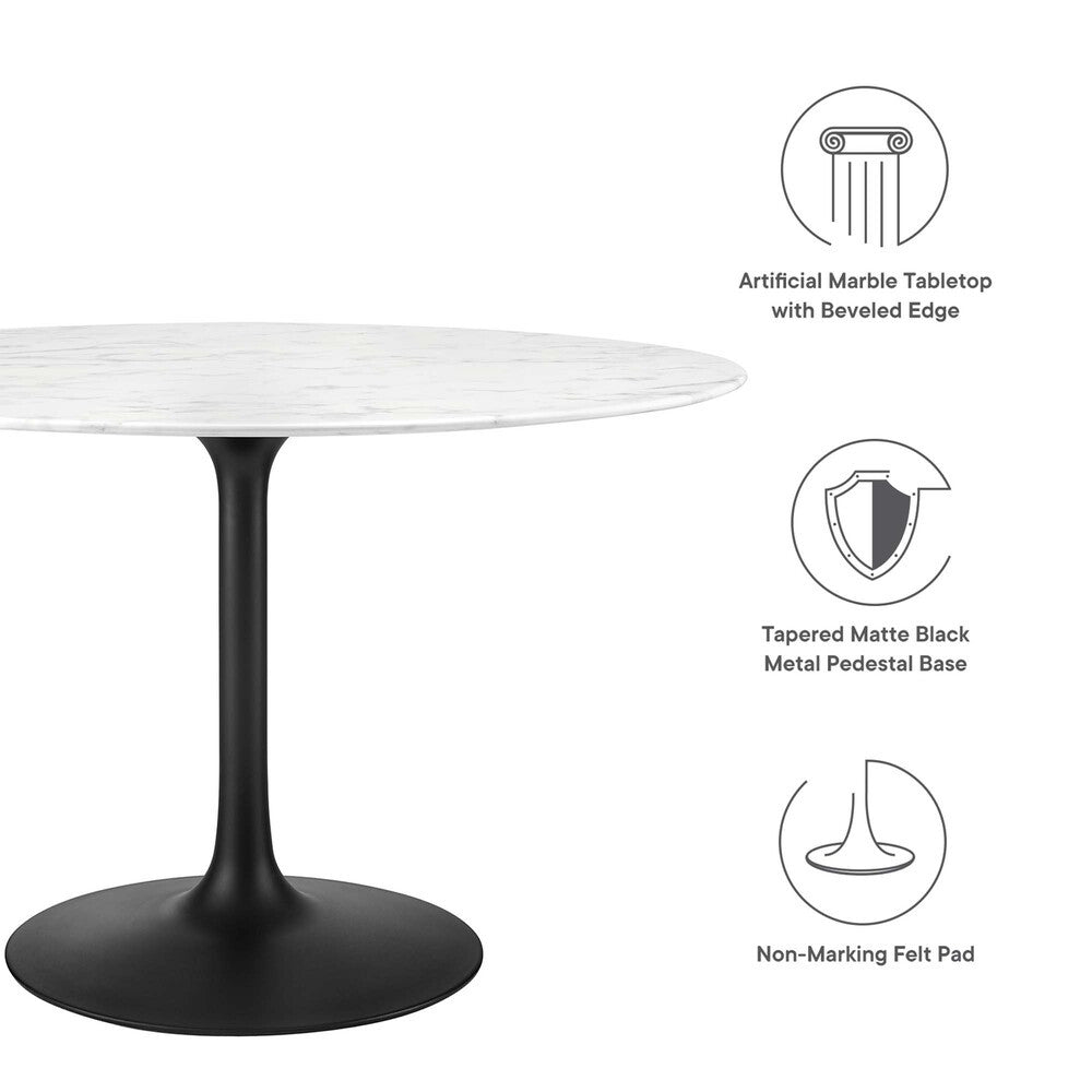 EEI-3527-BLK-WHI Lippa 48" Round Faux Marble Dining Table by Modway