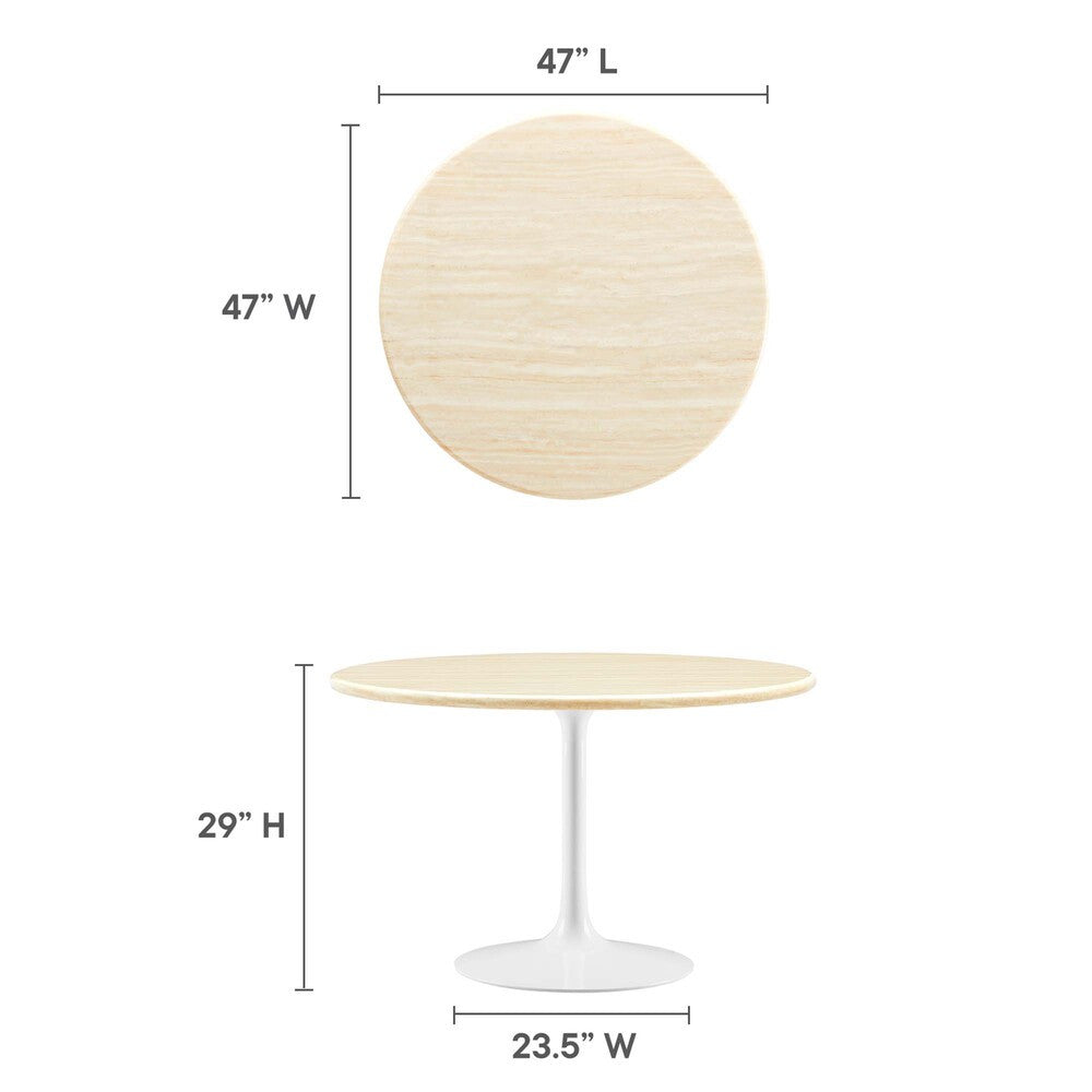 EEI-6754-WHI-TRA Lippa 48" Round Faux Travertine Dining Table by Modway