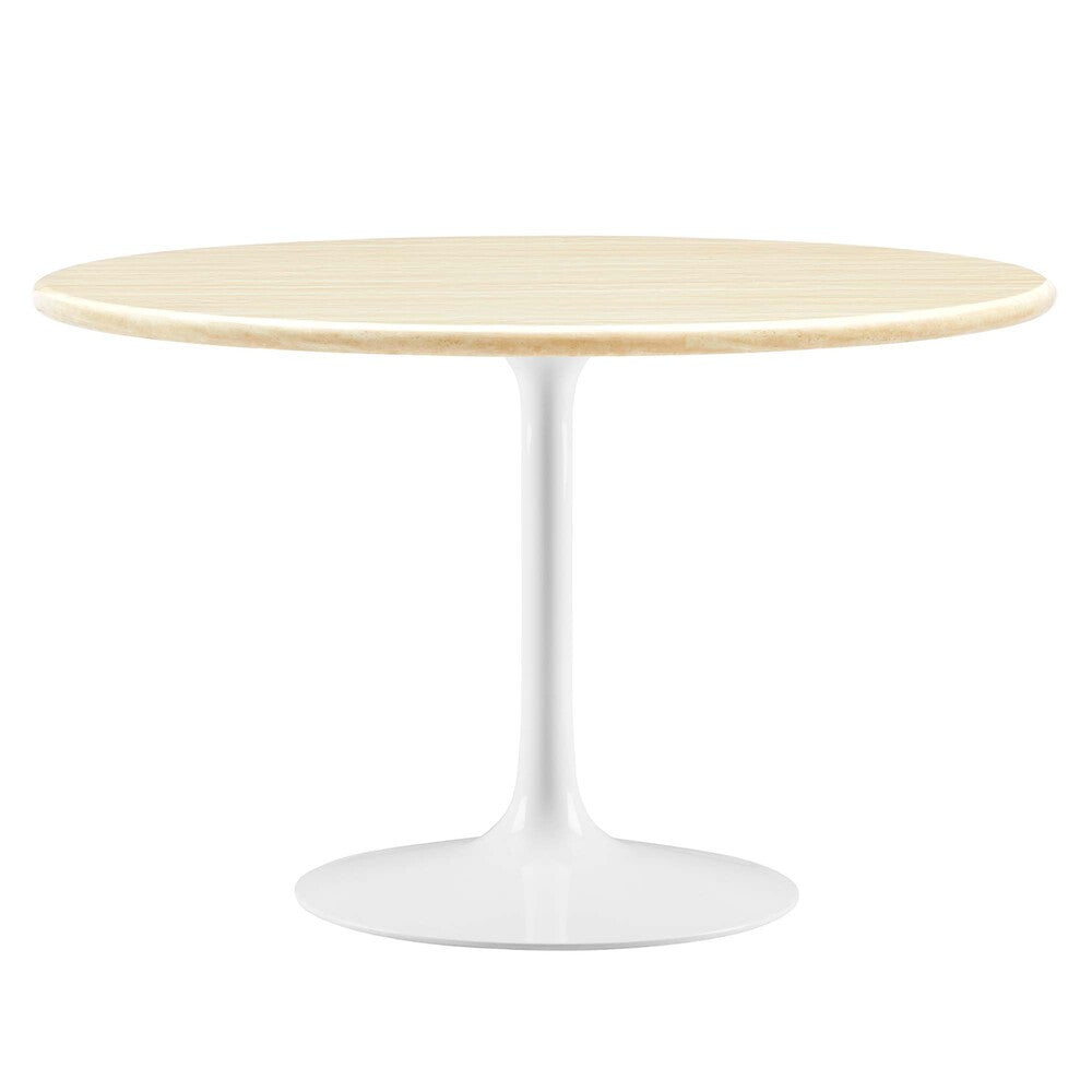 EEI-6754-WHI-TRA Lippa 48" Round Faux Travertine Dining Table by Modway