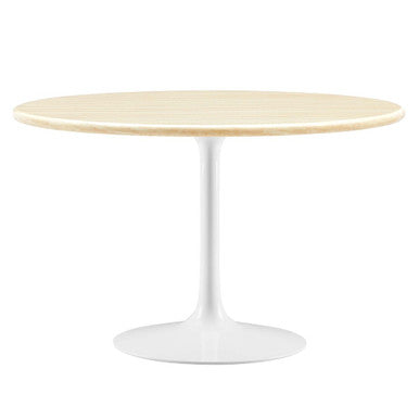 Modway EEI-6754-WHI-TRA Lippa 48" Round Faux Travertine Dining Table White Travertine