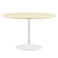 Modway EEI-6754-WHI-TRA Lippa 48" Round Faux Travertine Dining Table White Travertine