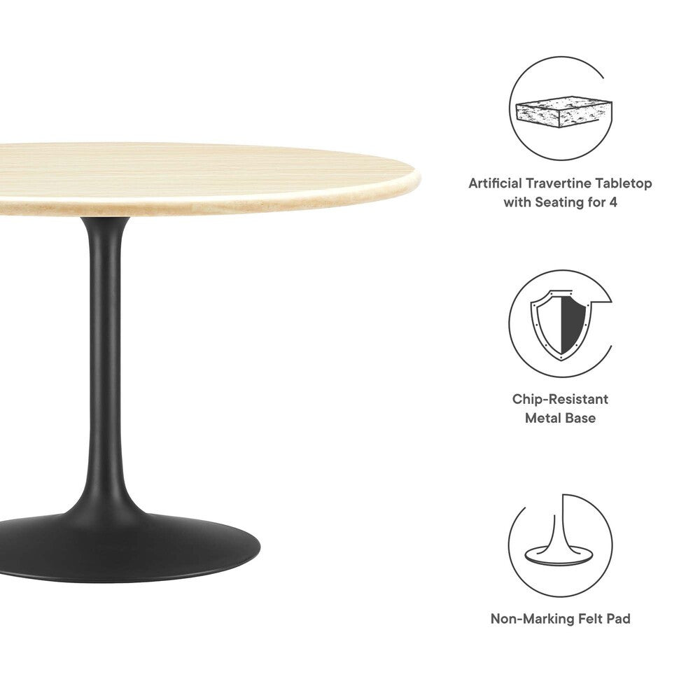 EEI-6755-BLK-TRA Lippa 48" Round Faux Travertine Dining Table by Modway