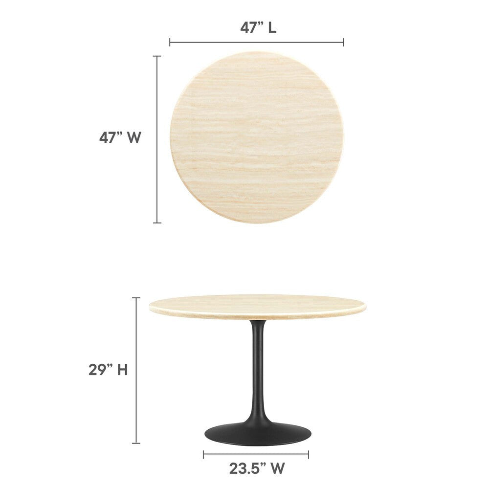 EEI-6755-BLK-TRA Lippa 48" Round Faux Travertine Dining Table by Modway