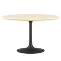 Modway EEI-6755-BLK-TRA Lippa 48" Round Faux Travertine Dining Table Black Travertine