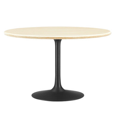 Modway EEI-6755-BLK-TRA Lippa 48" Round Faux Travertine Dining Table Black Travertine