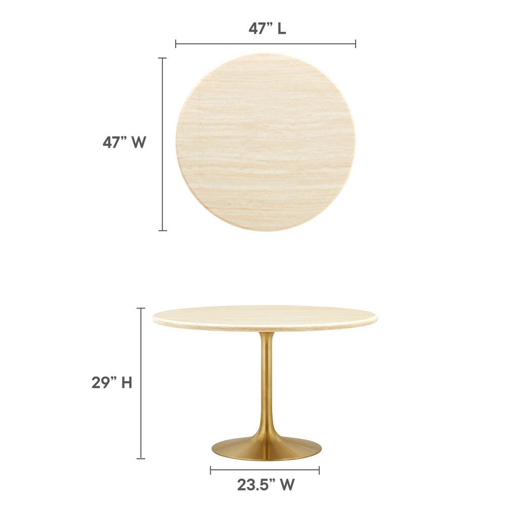EEI-6756-GLD-TRA Lippa 48" Round Faux Travertine Dining Table by Modway