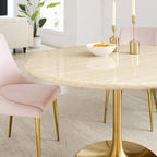 EEI-6756-GLD-TRA Lippa 48" Round Faux Travertine Dining Table by Modway