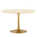 Modway EEI-6756-GLD-TRA Lippa 48" Round Faux Travertine Dining Table Gold Travertine