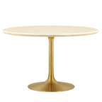 Modway EEI-6756-GLD-TRA Lippa 48" Round Faux Travertine Dining Table Gold Travertine