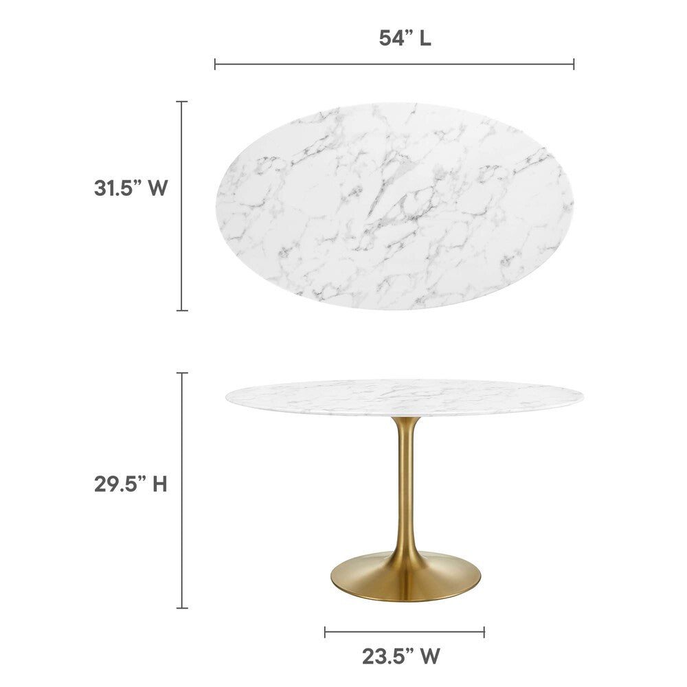 EEI-3235-GLD-WHI Lippa 54" Oval Faux Marble Dining Table by Modway