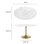 EEI-3235-GLD-WHI Lippa 54" Oval Faux Marble Dining Table by Modway
