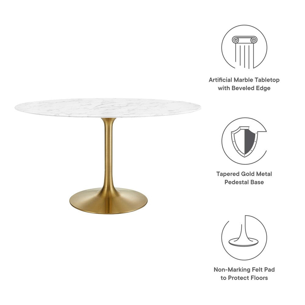 EEI-3235-GLD-WHI Lippa 54" Oval Faux Marble Dining Table by Modway