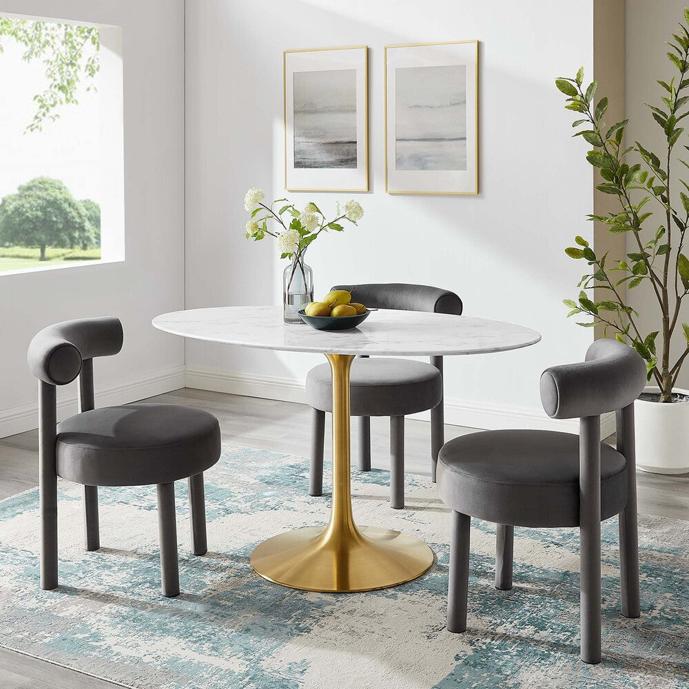 EEI-3235-GLD-WHI Lippa 54" Oval Faux Marble Dining Table by Modway