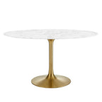 EEI-3235-GLD-WHI Lippa 54" Oval Faux Marble Dining Table by Modway