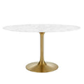 Modway EEI-3235-GLD-WHI Lippa 54" Oval Faux Marble Dining Table Gold White