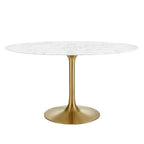 Modway EEI-3235-GLD-WHI Lippa 54" Oval Faux Marble Dining Table Gold White
