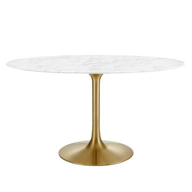 Modway EEI-3235-GLD-WHI Lippa 54" Oval Faux Marble Dining Table Gold White