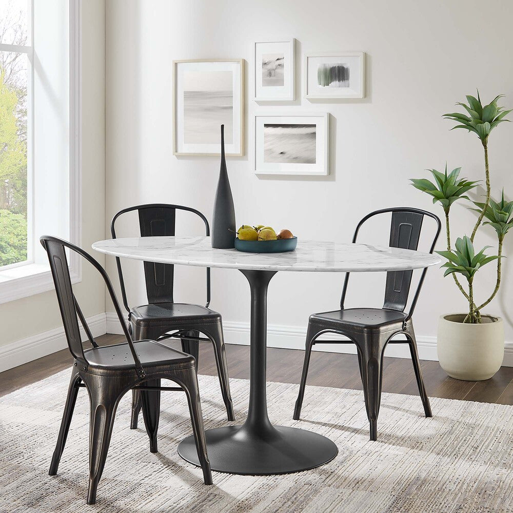 EEI-3530-BLK-WHI Lippa 54" Oval Faux Marble Dining Table by Modway