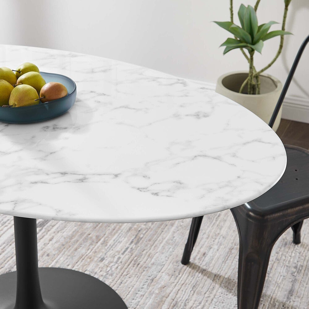 EEI-3530-BLK-WHI Lippa 54" Oval Faux Marble Dining Table by Modway