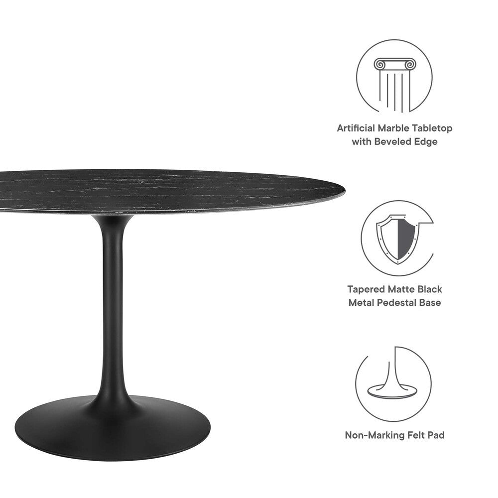 EEI-4880-BLK-BLK Lippa 54" Oval Faux Marble Dining Table by Modway