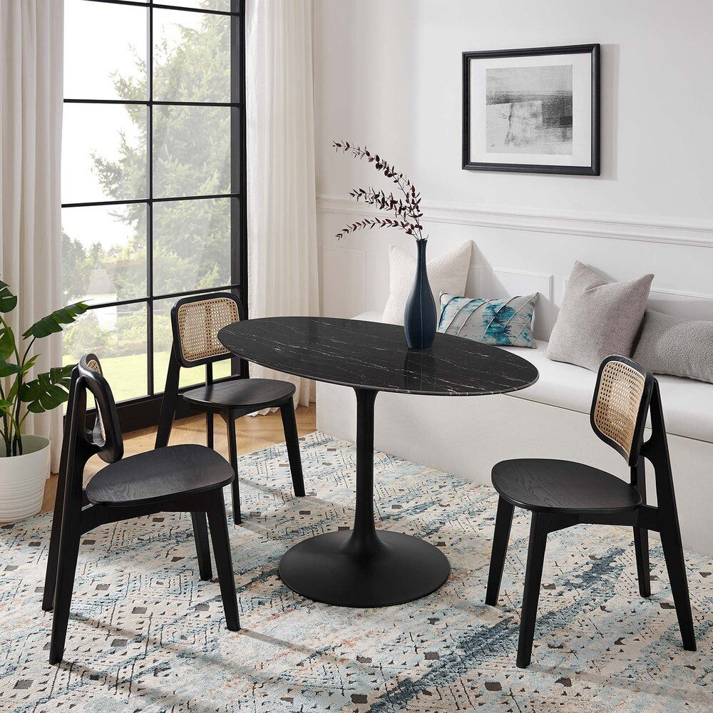EEI-4880-BLK-BLK Lippa 54" Oval Faux Marble Dining Table by Modway