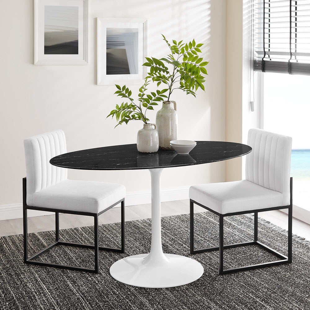 EEI-5185-WHI-BLK Lippa 54" Oval Faux Marble Dining Table by Modway
