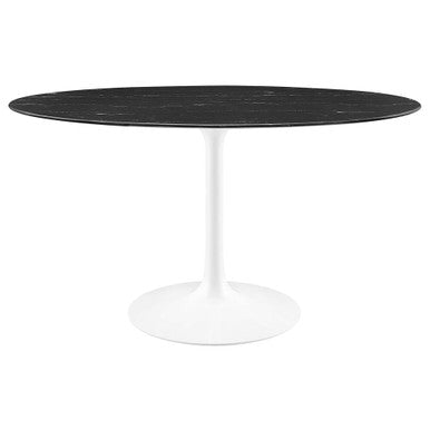 Modway EEI-5185-WHI-BLK Lippa 54" Oval Faux Marble Dining Table White Black