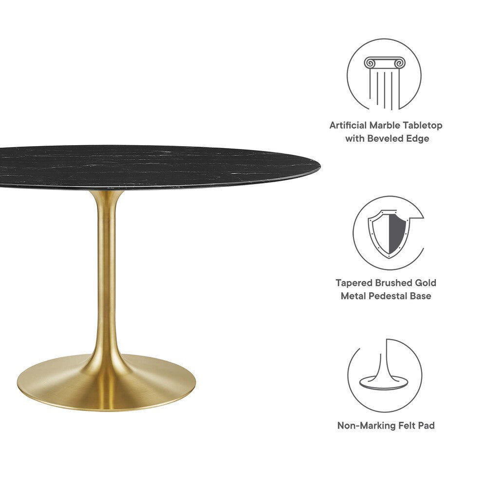 EEI-5242-GLD-BLK Lippa 54" Oval Faux Marble Dining Table by Modway