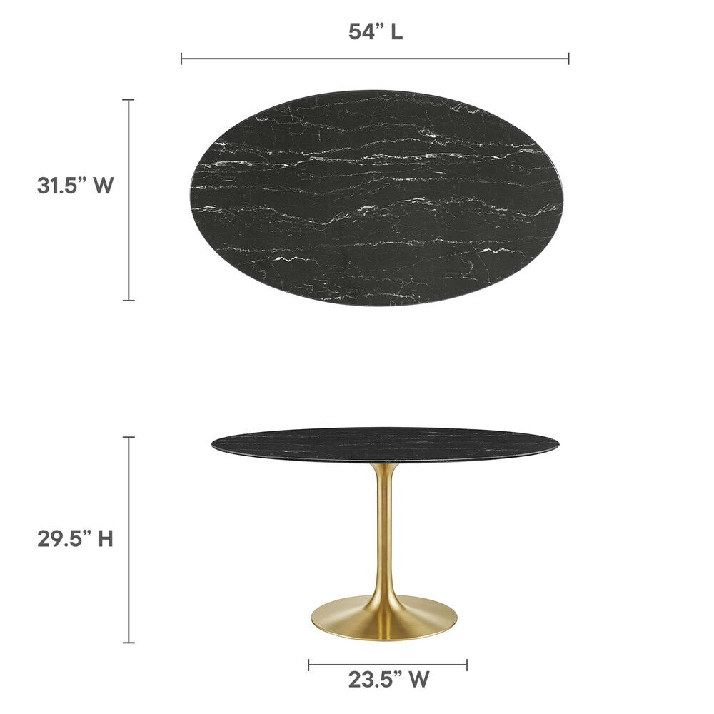 EEI-5242-GLD-BLK Lippa 54" Oval Faux Marble Dining Table by Modway