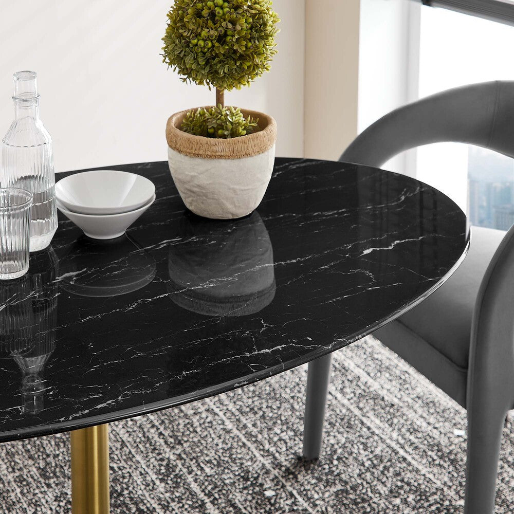 EEI-5242-GLD-BLK Lippa 54" Oval Faux Marble Dining Table by Modway