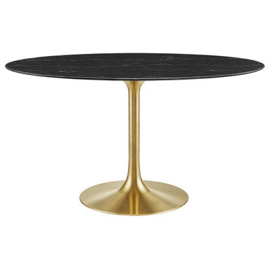Modway EEI-5242-GLD-BLK Lippa 54" Oval Faux Marble Dining Table Gold Black