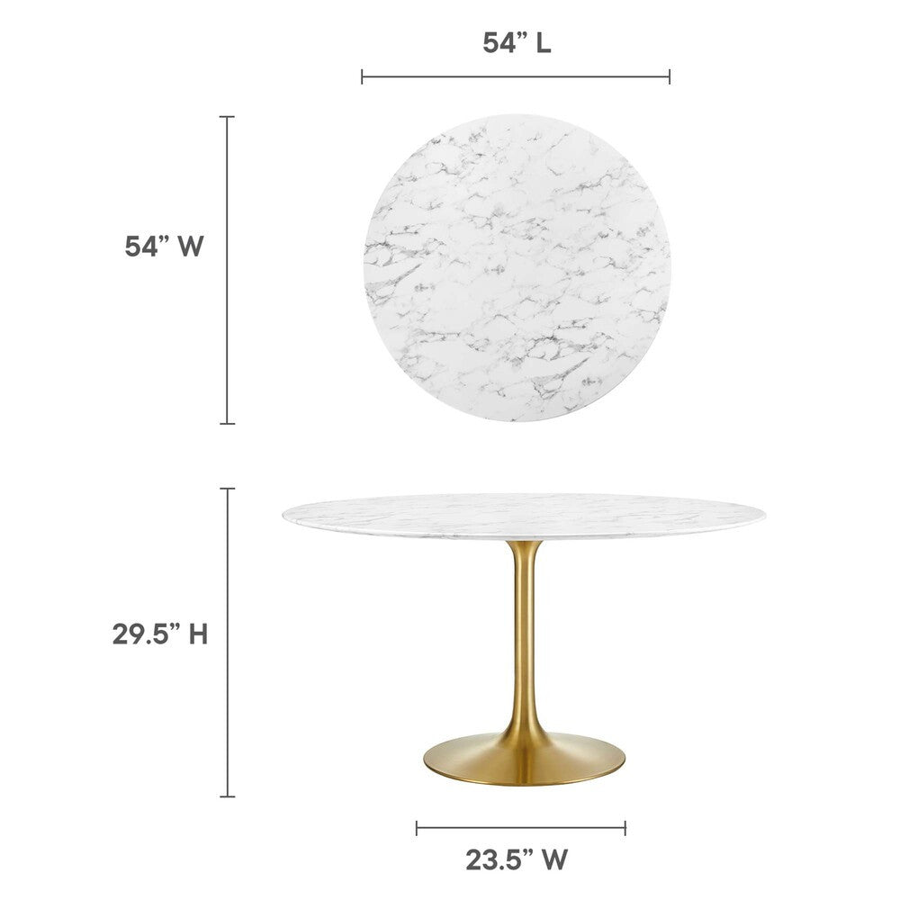 EEI-3233-GLD-WHI Lippa 54" Round Faux Marble Dining Table by Modway