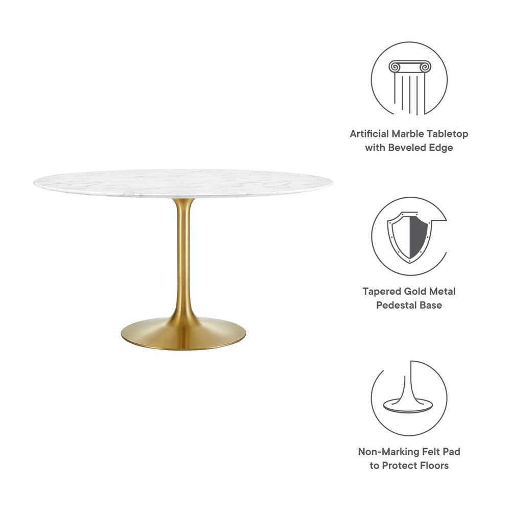 EEI-3233-GLD-WHI Lippa 54" Round Faux Marble Dining Table by Modway