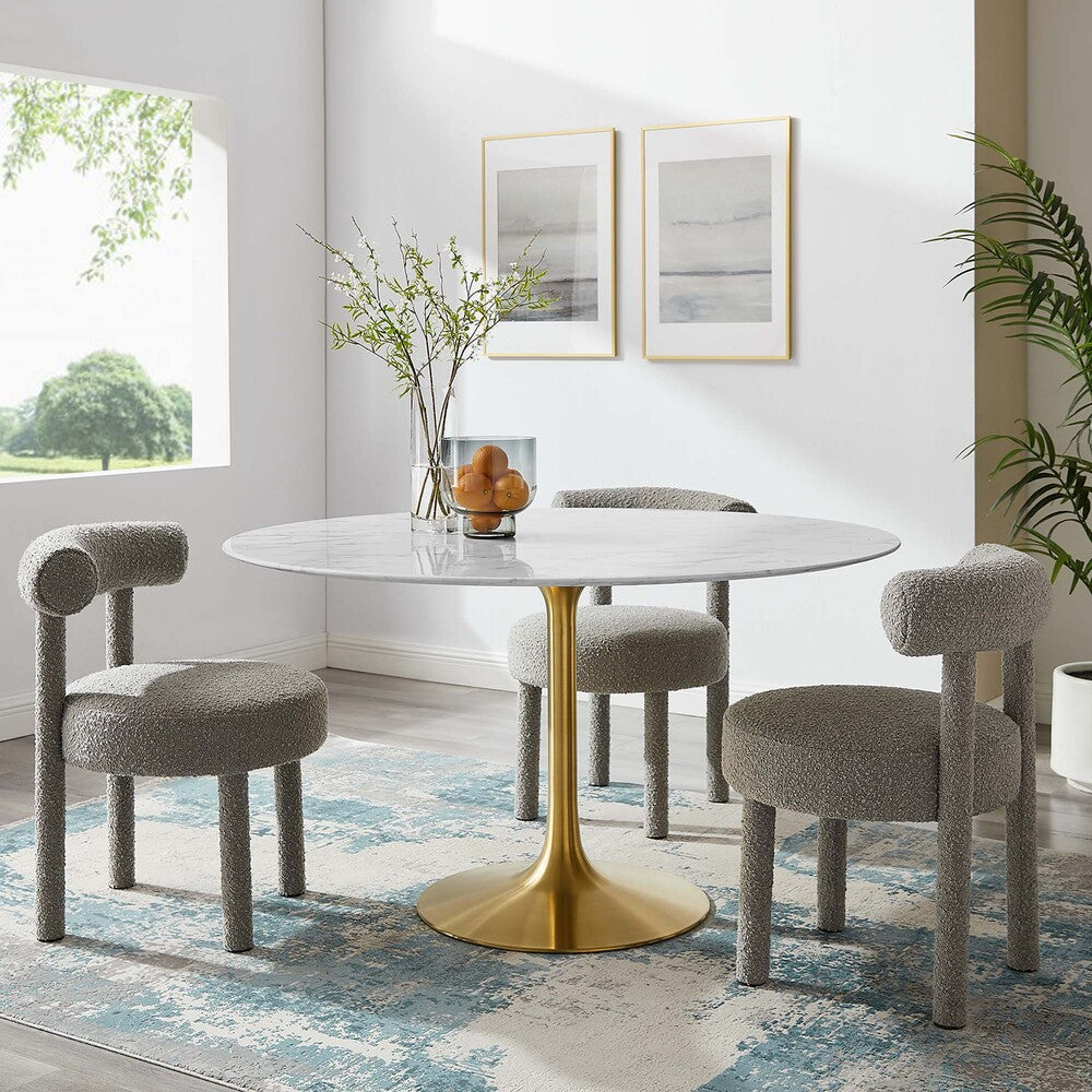 EEI-3233-GLD-WHI Lippa 54" Round Faux Marble Dining Table by Modway