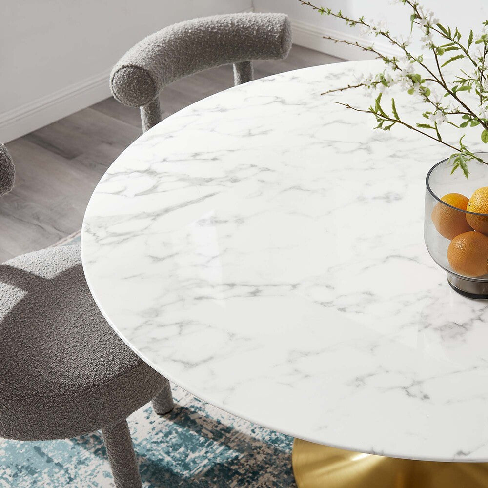 EEI-3233-GLD-WHI Lippa 54" Round Faux Marble Dining Table by Modway