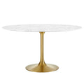 Modway EEI-3233-GLD-WHI Lippa 54" Round Faux Marble Dining Table Gold White