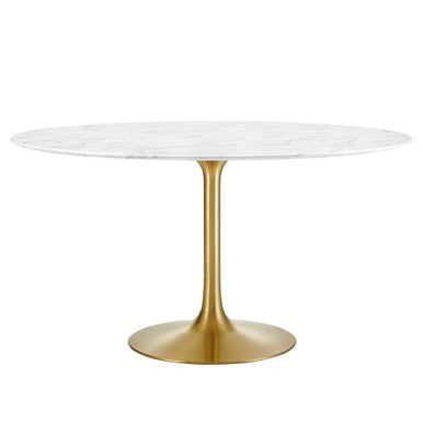 Modway EEI-3233-GLD-WHI Lippa 54" Round Faux Marble Dining Table Gold White
