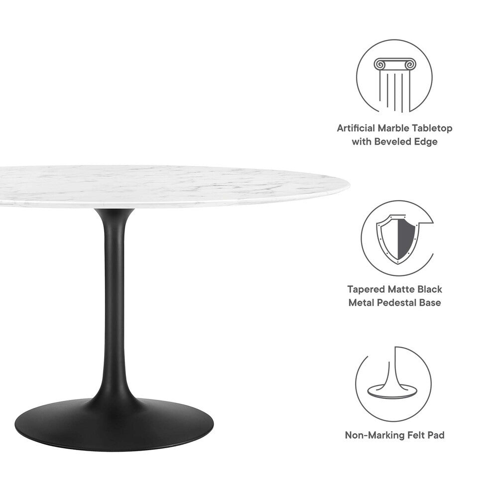 EEI-3528-BLK-WHI Lippa 54" Round Faux Marble Dining Table by Modway