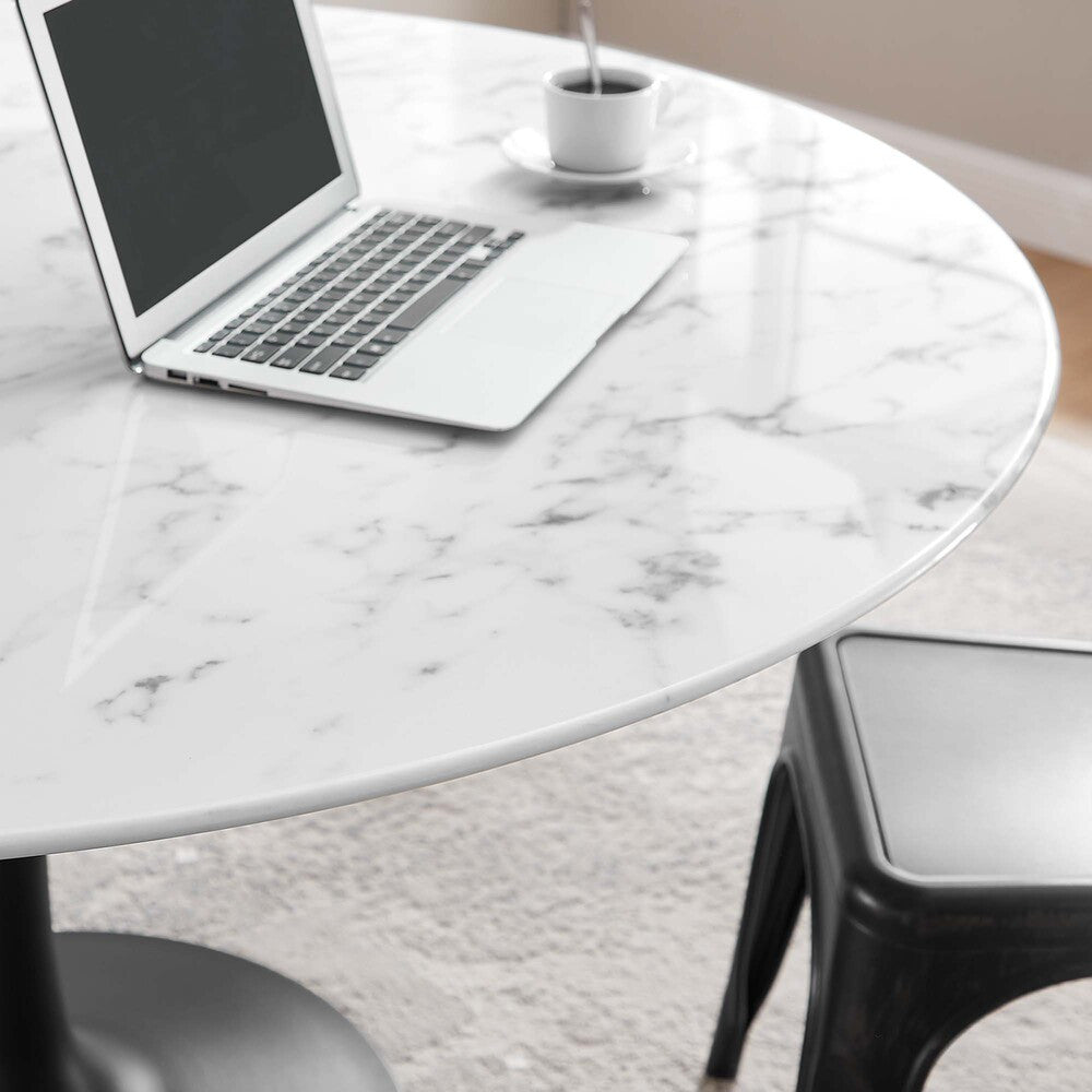 EEI-3528-BLK-WHI Lippa 54" Round Faux Marble Dining Table by Modway