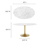 EEI-3236-GLD-WHI Lippa 60" Oval Faux Marble Dining Table by Modway