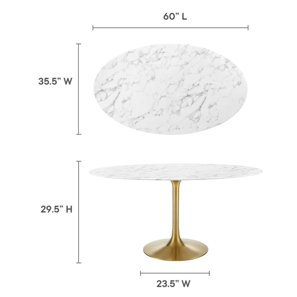 EEI-3236-GLD-WHI Lippa 60" Oval Faux Marble Dining Table by Modway
