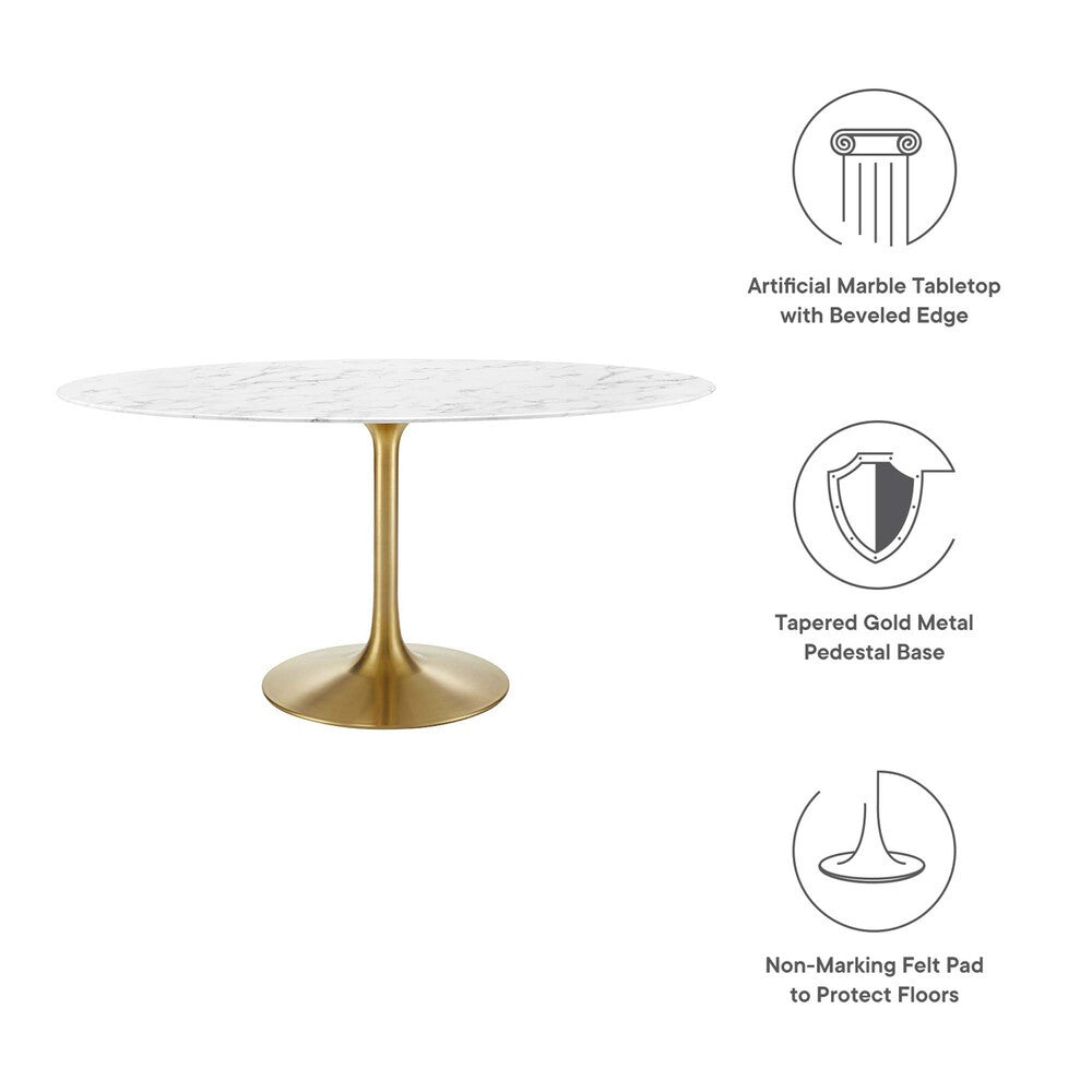 EEI-3236-GLD-WHI Lippa 60" Oval Faux Marble Dining Table by Modway
