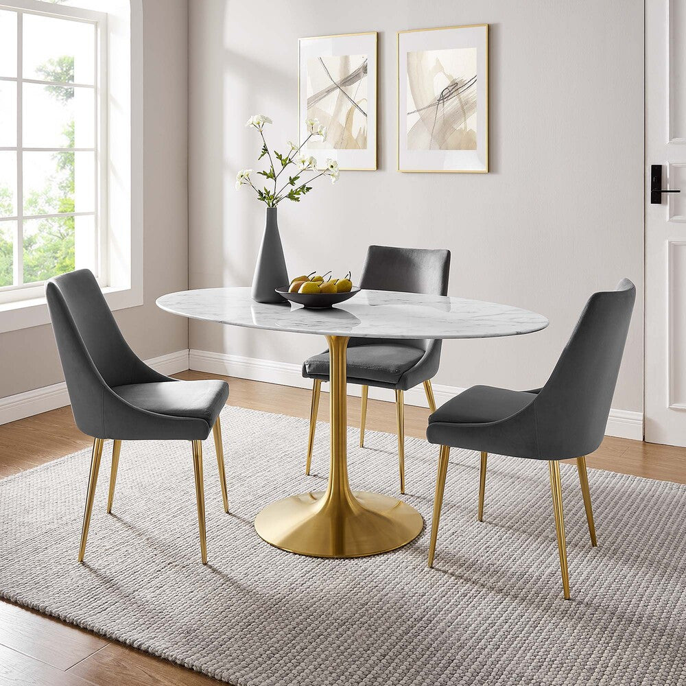 EEI-3236-GLD-WHI Lippa 60" Oval Faux Marble Dining Table by Modway