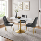 EEI-3236-GLD-WHI Lippa 60" Oval Faux Marble Dining Table by Modway