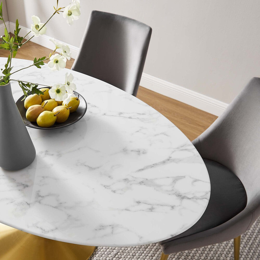 EEI-3236-GLD-WHI Lippa 60" Oval Faux Marble Dining Table by Modway