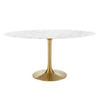 Modway EEI-3236-GLD-WHI Lippa 60" Oval Faux Marble Dining Table Gold White